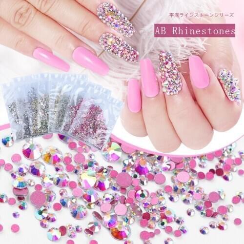 1440Pcs Crystal AB Rhinestones For Nails Mix SS3-SS20 Non Hot Fix FlatBack Strass 3D Shiny Diamonds Glitter Nail Art Decorations