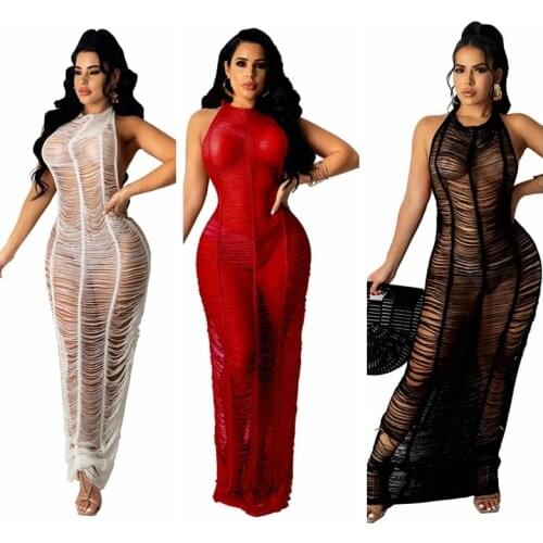 2021 New Crochet Tassel Backless Beach long dress sexy women Hollow out Bikini swimwear cover up Party Sexy Vestidos