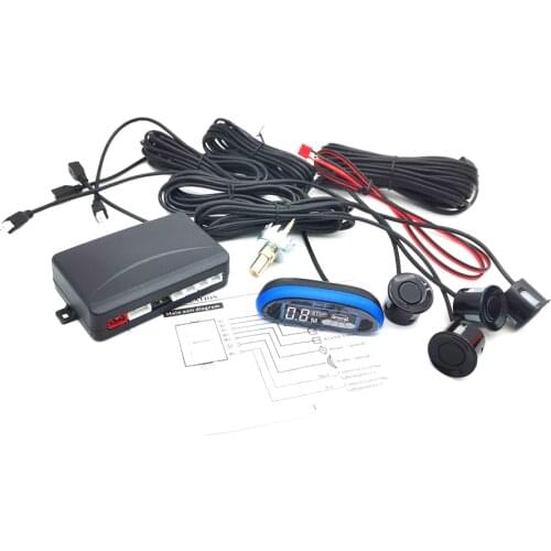 22mm Black Parking Car Voice Alarm Kit Reversing 4 Sensor Radar Display Blue LED