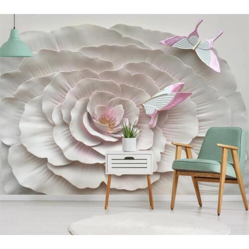 Beibehang Custom wallpaper 3D three-dimensional relief flower butterfly TV background wall living room bedroom decoration обои