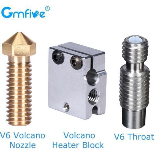 GmFive 3D Printer Volcano Heater Block + High Quality Nozzle +V6 Heat Breaker Throat For 3D Printer For E3D Hotend DIY