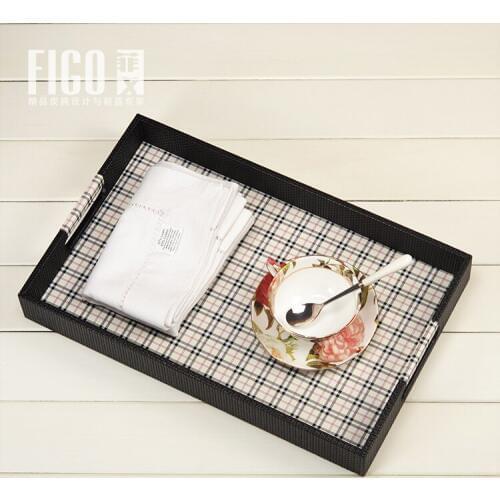 40cm*25cm fashion plaid leather serving tray trays tableware food fruit fashion plaid leather tea set pallet SG008