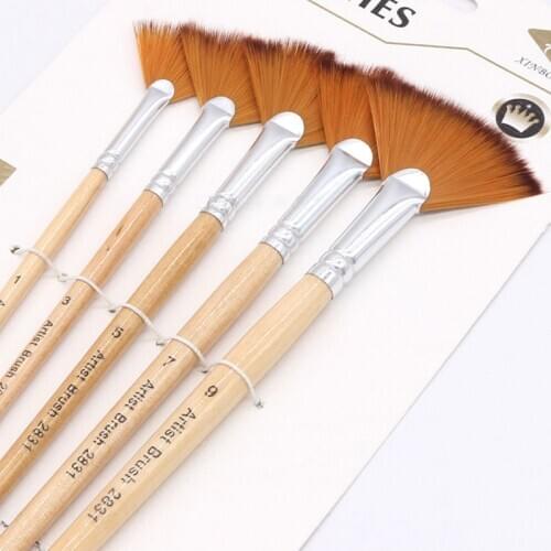5Pcs/Set Artist Paint Brush Wooden Handle Fan-shaped Nylon Hair Paint Pen Oil Painting Brushes Multi Purpose