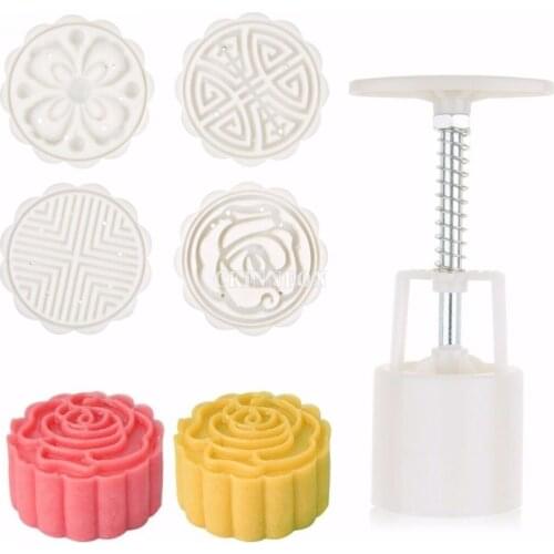 500Pcs/Lot Moon Cake Mould Press Pattern Cake Biscuit Dessert Mold Baking Tool + 4 Stamps