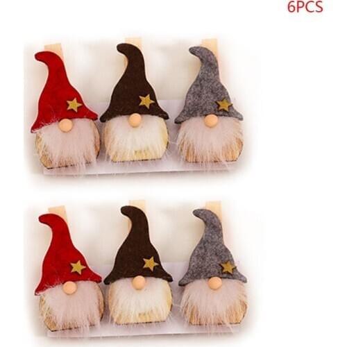 6pcs Christmas Swedish Gnome Decoration Wooden Clips DIY Photo Paper Clothes Postcard Clamps Craft