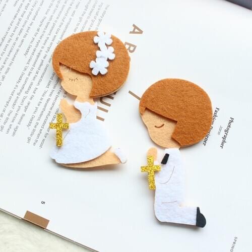 AVEBIEN Lovely Prayer Boy & Girl Nonwovens Fabric DIY Label Self-adhesive Stickers For Package Baby Shower Decoration 50pcs