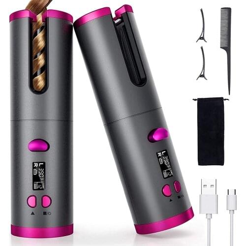 Automatic Rotating Hair Curler Usb Rechargeable Curling Iron Led Display Temperature Adjustable Styling Cordless Iron Hair Wave