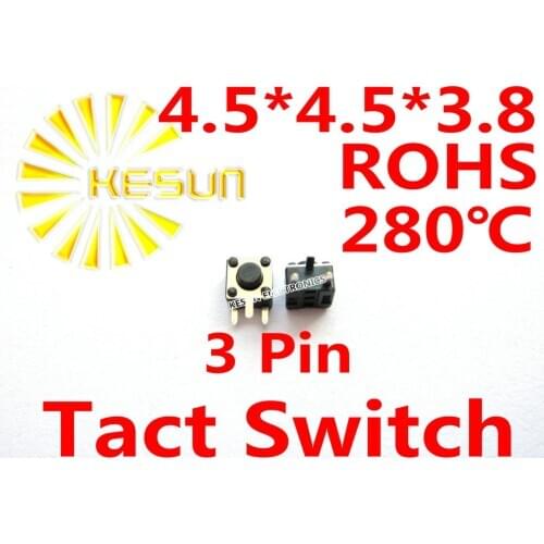 FREE SHIPPING 100PCS SMT 4.5X4.5X4.3MM 3 Pin Tactile Tact Push Button Micro Switch Momentary ROHS