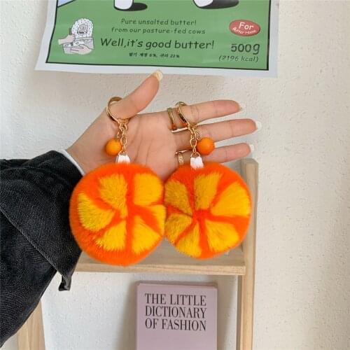 Lemon Keychain Car Pendant Plush Real Rex Rabbit Fur Bag Charm Accessories Gift Wholesale Keyring Small Jewelry Cute Simulation