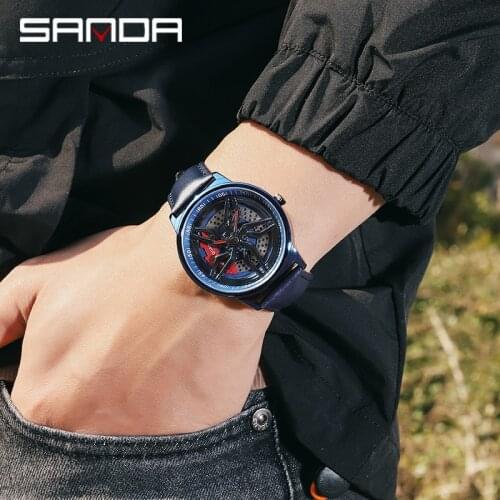 [360° Spinning] SANDA 2021 Fashion New Men Watch Sports Wheel Shape Rotating Dial Quartz Wristwatch Gifts Relogio Masculino 1062