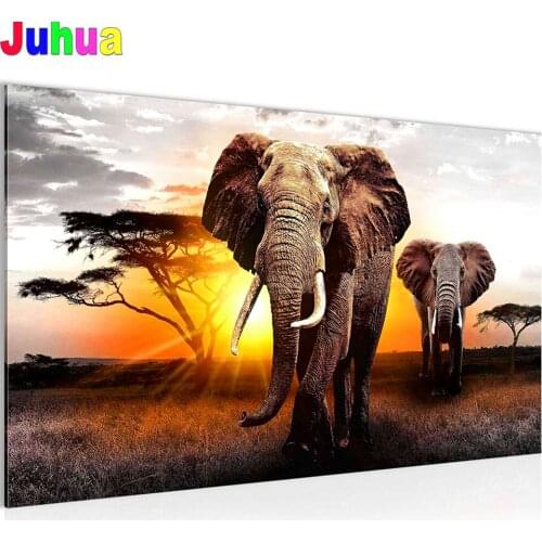 Wild Africa Elephant diy diamond painting Animal diamond embroidery pictures full Square round drill mosaic Sunset scenery
