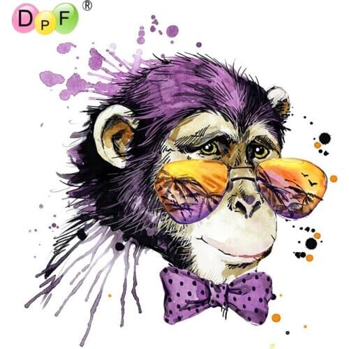 DPF Diy diamond painting cross stitch "Bow Sunglasses Gorilla" Full Round Diamond embroidery Needlework Rhinestone Mosaic Crafts