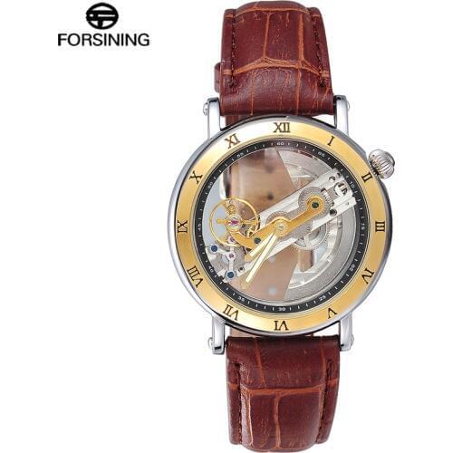 FORSINING Men Watches Luxury Top Brand Leather Automatic Mechanical Watch Black Color Relogio Masculino
