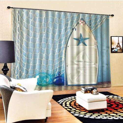 Photo blue boat curtains 3D Curtains for Living Room Bedding Room Hotel Drapes Cortinas Drapes Cortinas