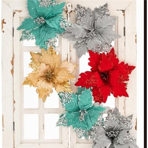 Artificial Flowers Glitter Sequined Velvet Handmade Christmas Flower DIY Home Christmas Flower Head Wedding Decoration