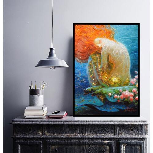 RELIABLI ART Mermaid Poster Abstract Picture Canvas Painting Wall Art Pictures For Bedroom Girls Room Canvas Painting Unframed