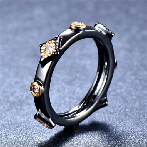 Unique Style Male Female Finger Ring Fashion Black Gold Round Ring Vintage Wedding Engagement Rings For Men And Women