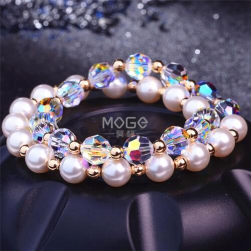 Korea fashion jewelry 14 k multilayer BaoJinZhu Austria crystal pearl bracelet hand string girlfriends birthday gift