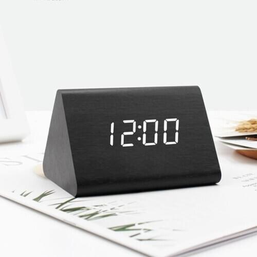 Creative Digital Clock Wooden Alarm Clock Electronic LED Time Display Temperature And Humidity Detect Mirror Clock For Bedroom