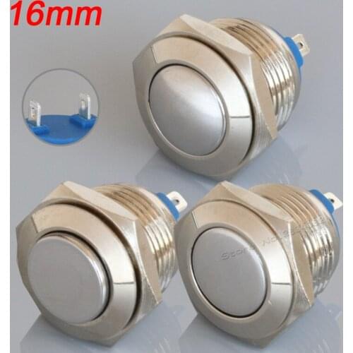 16mm Momentary Reset Round Spherical Flat High Head Push Button Switch S16F-10J Horn Doorbell 2 Welding Pin 1NO Metal Switch