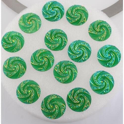 BOLIAO AB Color 10Pcs 25mm (0.98in) Round Whirlwind Green Resin Shiny FlatBack No Hole Glue Home Holiday Decoration Crafts DIY