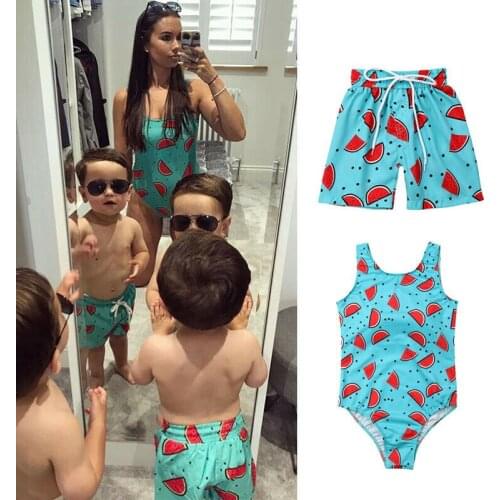 Bikini Kids Boy Swim Trunks Beachwear Bathing Suit Family Matching Mom Son Swimwear Watermelon Print One Piece Swimsuit