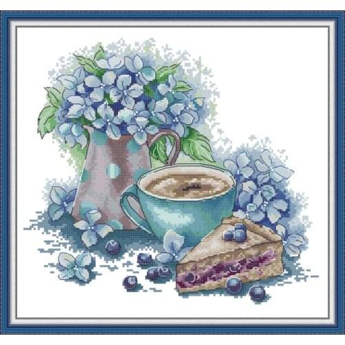 Blue Plant Stamped Patterns Cross Stitch Kit Thread Counted 11CT 14CT Printed Embroidery Needlework Decoration Fabric Canvas Set