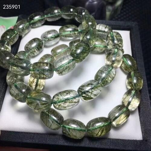 Natural Green Tourmilated Quartz Rutilated Clear Barrel Beads Bracelet 11-12mm Women Men Fashion Best Stone AAAAA