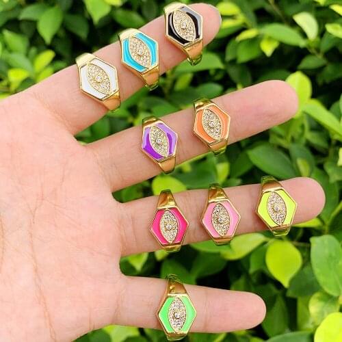 Funky Brass Jewelry Neon Color Enamel Zircon Eye Finger Ring For Party Jewelry Gift