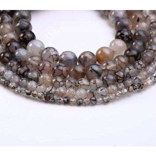 Wholesale Black Line Cracked Agates Onyx Natural Stone Round Loose Beads 4 6 8 10 12mm for Jewelry Making DIY Bracelet