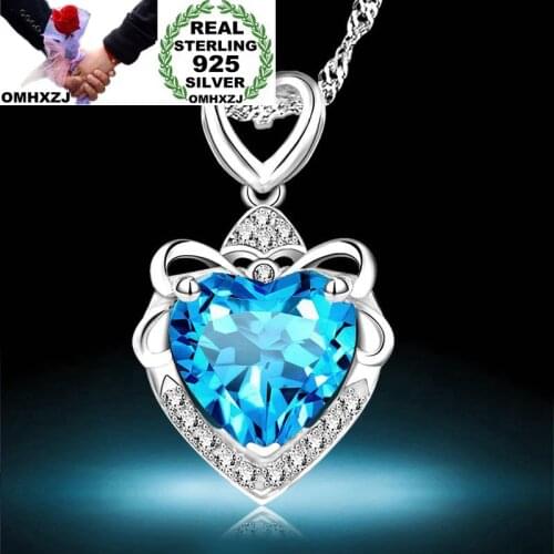 OMHXZJ Wholesale European Fashion Woman Girl Party Gift Topaz Amethyst Zircon S925 Sterling Silver Necklace Pendant Charm CA142