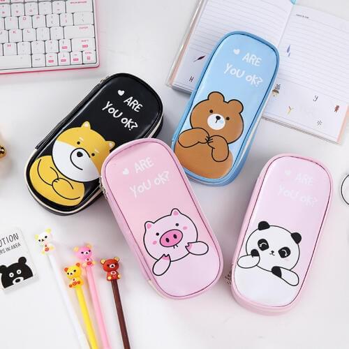 Cartoon Animal Pencil Case Cute PU Big Capacity Pencil Box Pencilbag Girls Boys Kids Pen Bag School Office Supplies Stationery