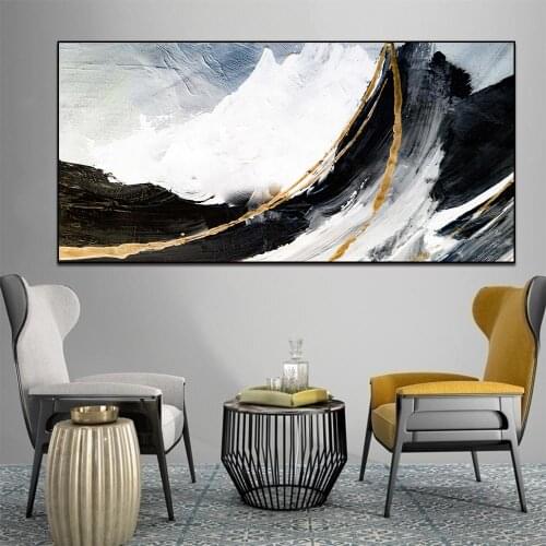 Modern Gold Black And White Hand-Painted Abstract Posters Oil Painting On Canvas In Living Room Wall Art Decorative picture