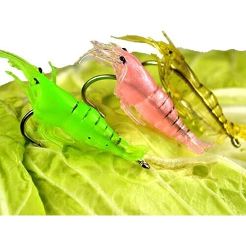 FANTU Fishing Shrimp Lure Fishy Smell 4cm Camarao Artificial Lure Luminous Soft Lures Fishing Tackles