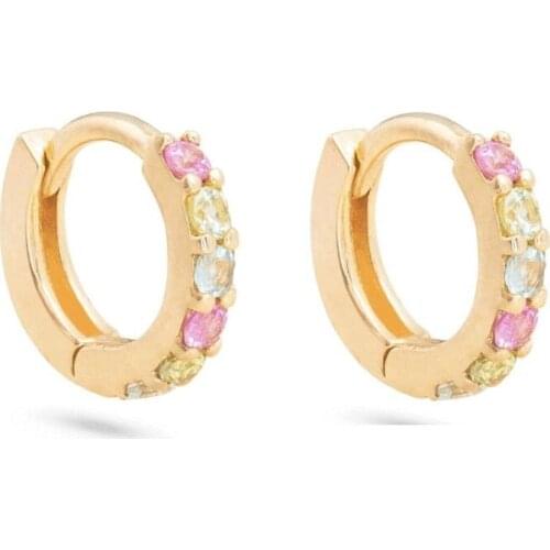 2021 New design cute Round small huggie hoop earrings Paved rainbow cz round shape 925 sterling silver mini women charm jewelry