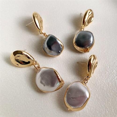 FFLACELL 2020 New S925 Irregular Baroque Pearl Gold Color Geometric Metal Drop Earrings For Women Girls Party Wedding Jewelry