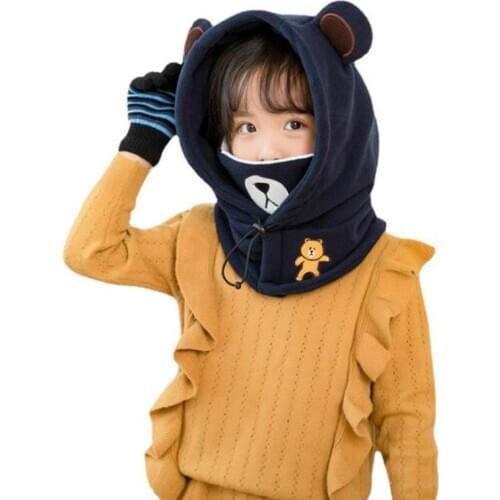 Doitbest 4 to10 years old velvet girls boys Beanies cartoon bear Winter hat Prevent fog dust Thick Child Beanie kid Earflap Caps