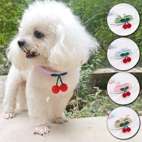 Woolen Yarn Dog Cat Collar Sweet Cherry Pet Scarf Cute Pink Cat Accessories Pet Supplies Dog Neck Strap Handmade For Small Dogs
