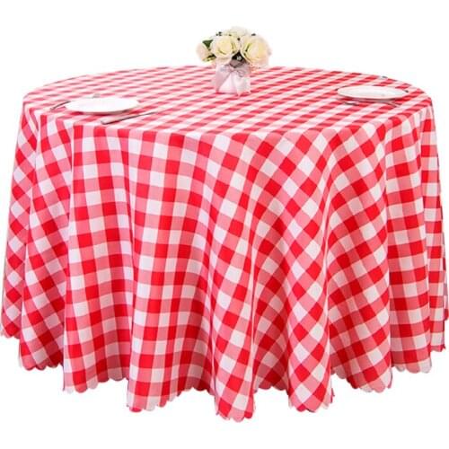 Checkered Tablecloth Round Red White Gingham Table Cloth Cover for Outdoor Picnic Barbecue Kitchen Dining Holiday Birthday Party