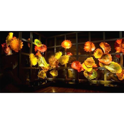 Style Hand Blown Glass Plates Wall Art Hotel Projects Living Room Hanging Wall Art Decorative Plates Orange Yellow