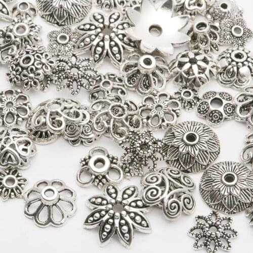 Tibetan Antique Silver Color Beads End Caps 100pcs/pack Flower Bead Caps for Jewelry Making Findings Diy Accessories