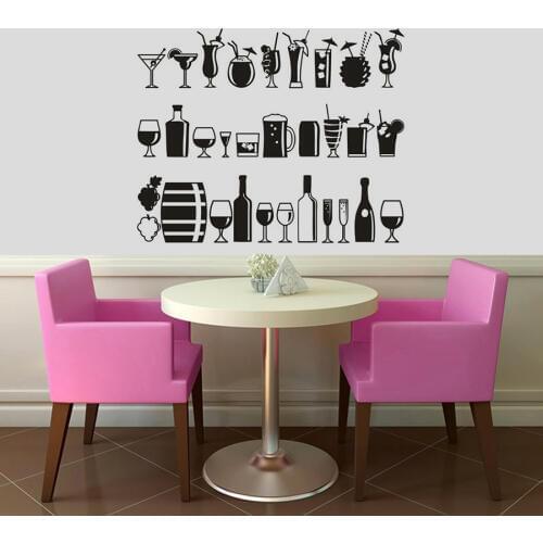 Various Drinks Fruit Juice Vinyl Wall Stickers Restaurant Bar Decor Alcohol Bar Drink Wall Decal Night Bar Drink Murals C238