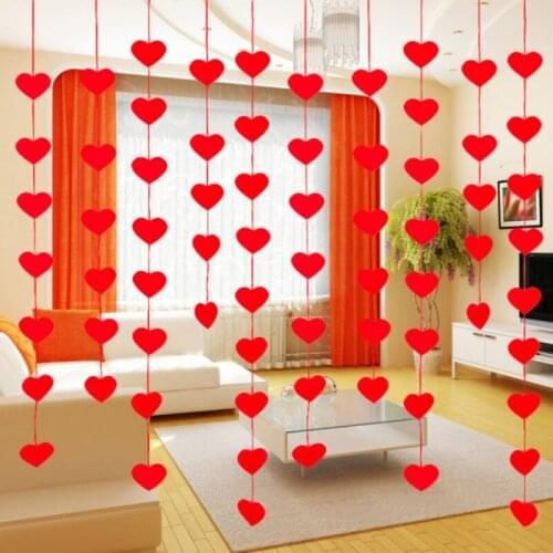 1Set DIY Red Love Heart Curtain Non-woven Fabrics Garland Lovely Wedding Decoration Party Supplies Marriage Room Decor 5ZSH282