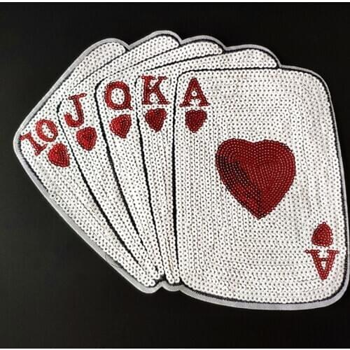 T Shirt Women Iron On Patch DIY Sequins 24cm Playing Card Deal With It Biker Patches For Clothing Stickers Free Shipping