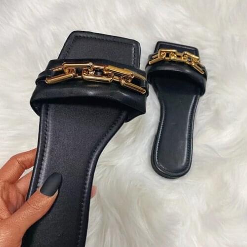 Womens Summer Flats Slides Dress Slipper Shoes Woman Leather Slippers Lady Party Peep Toe Shoe Women