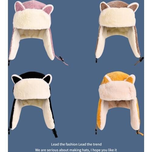 Winter Bomber Hats Women Earflap Warm Caps Gorros Thick Cute Fox Kawaii Animal Bonnet Beanie Hat Ear-Protection Windproof Hats