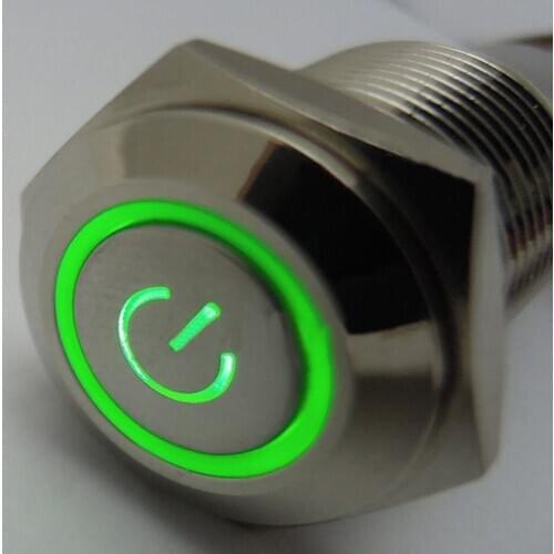 12V 16mm Green Symbol&Circle LED Metal Switch Push Button Control ON/OFF Sales