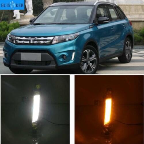 2PCS Car LED Daytime Running Light DRL For Suzuki Vitara 2015 2016 2017 2018 2019 2020 Fog lamp with yellow Turn Signal