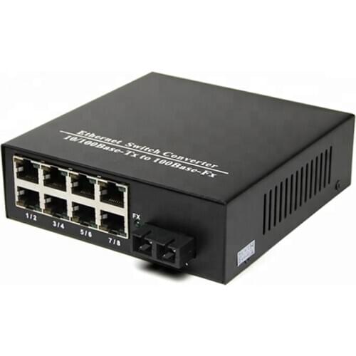 20km Single Mode Dual Fiber 8 Port 100Mbps RJ45 Ethernet Optical Media Converter With SC connector