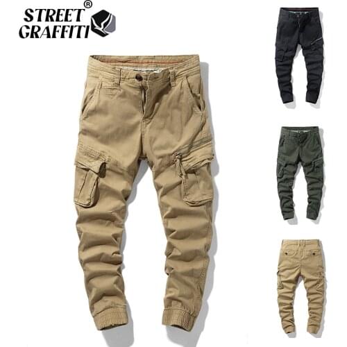 2021 New Spring Mens Cotton Cargo Pants Clothing Autumn Casual Fashion Elastic Waist Quality Pantalones Tipo Cargo Pants Men
